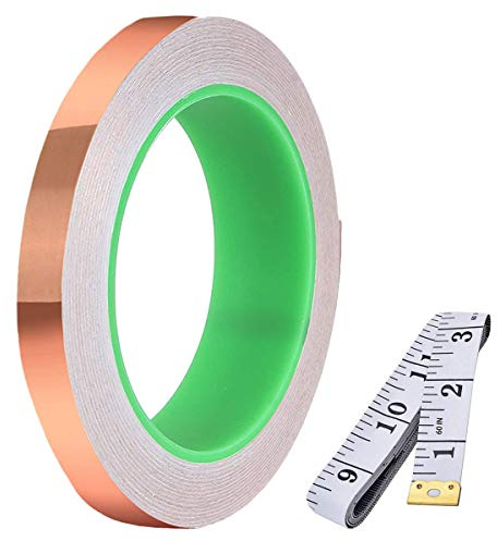 Youmile Ruban conducteur double face en feuille de cuivre (10 mm x 30 m) 0,05 mm d'épaisseur pour guitare, réparations électriques, soudure avec ruban à mesurer de 1,5 m