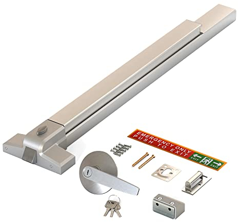 LANITI Hardware Push Bar Stainless Steel Commercial Emergency Exit Bar Panic Exit Device Suitable for Wood Metal Door Exterior Locking Lever Trim. (Handle Lever - Without Alarm)