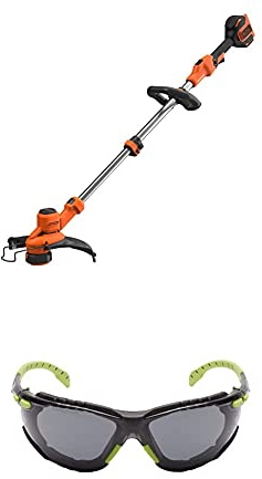 Black+Decker 36V Akku-Rasentrimmer BCSTA536B, 33cm Schnittbreite, Lieferung ohne Akku + Ladegerät, inkl. 3M™ Solus™ 1000 Schutzbrille mit Antibeschlag-Beschichtung mit Tasche S1GG