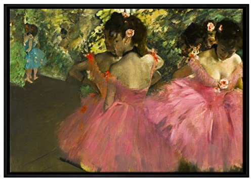 Pixxprint Edgar Degas - Die pinken Tänzerinnen vor dem Ballet Leinwandbild 100x70 cm im Bilderahmen, Wandbild, Schattenfugenrahmen, Kein Poster