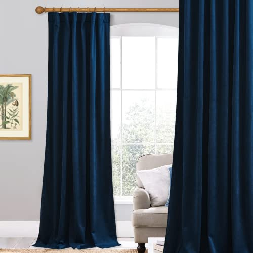 StangH Tende in velluto lunghe per soggiorno a soffitto alto, lussuose, blocco della luce, per la privacy, per villa, 132 x 305 cm, 1 pannello, blu navy