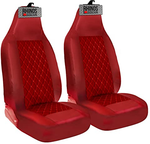 rhinos autostyling For Tesla Model S - Premium Luxury Car Seat Covers - Red Quilted Diamond Leather - 2 x Fronts