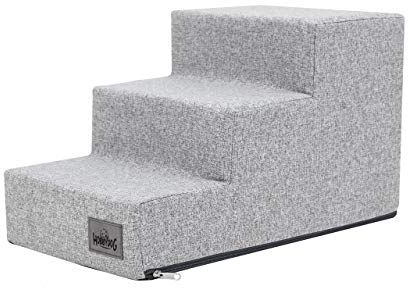Hundetreppe, Katzentreppe, Antirutsch und Beständig - Haustiertreppe mit 3 Stufen für kleine Hunde - 50 x 30 x 30 cm - Inari - Asche