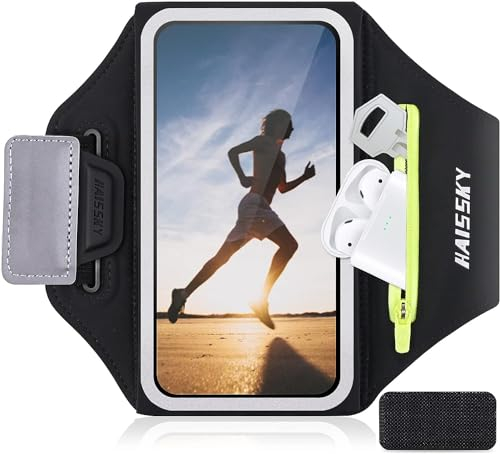 Sportarmband Handy Schweißfest Running Armband, Armtasche mit Kopfhörer Reißverschluss Tasche für iPhone 15 14 13 12 Pro Max/XR/8/7 Laufhalter Handy Armband für Joggen Laufen,und Fitness Bis Zu 6.9''