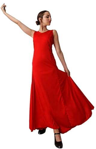 Gojoy shop-Vestidos Profesional de Baile Danza Flamenco o Sevillanas para Mujer Vestidos de Fiesta Elegantesen Cuello V sin Mangas (4 Colores Disponibles) (M, Rojo)