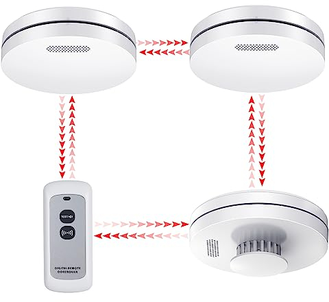 XINDUM Wireless Interlinked Smoke Alarms, Heat Alarm, 10 Years Battery Smoke Detector with Remote Controller, Silent Function, 85 dB Audible Alarm for Home