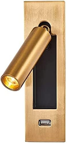 GLWO Lampe de Lecture de Chevet Minimaliste Nordique encastré LED câblé Applique avec Port de Charge USB tête de lit réglable projecteur Mural hôtel ingénierie Spot luminaire for Chambre lit d'hôtel