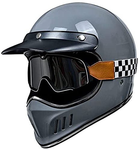 Motorradhelm, Retro Motocrosshelme Herren Damen, ATV Helm UTV Helm MopedHelme Rollerhelm MofaHelm Motorrad Helm ECE/DOT Zertifiziert, Integralhelm Mit Schutzbrille 1,L(55-57cm)