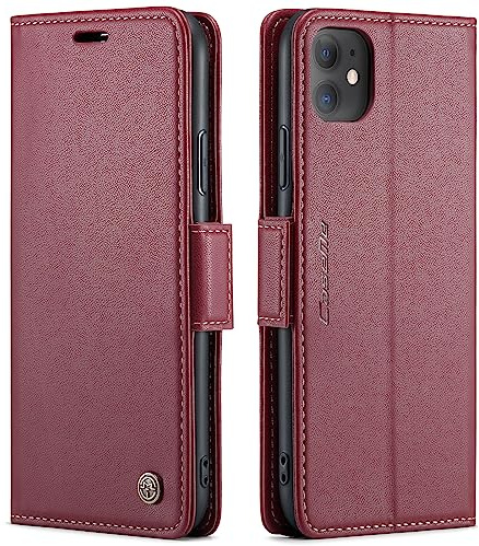 QLTYPRI Hülle für iPhone 11 Handyhülle mit RFID Schutzhülle, Vintage Leder Hülle mit Kartenfach Ständer PU Ledertasche Stoßfeste Flip Wallet Case Kompatibel mit iPhone 11 - Weinrot