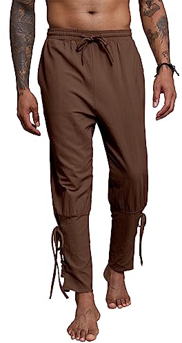 YAOBAOLE Pantalon Medieval Homme Pantalon Lin Homme Viking Renaissance Pirate Taille Elastique pour Halloween