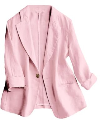 IDEALSANXUN Pink Jacket for Women Casual Cotton Linen Blazer Jacket Tops Fall Fashion Outfits Clothes 2026, Pink, L