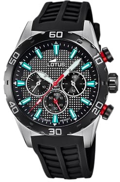 LOTUS Reloj Hombre Analógico de Caucho Negro - Movimiento de Cuarzo - Cronógrafo - Cristal Mineral de Alta Resistencia - Resistente al Agua 10 ATM 18677/E Special Prices