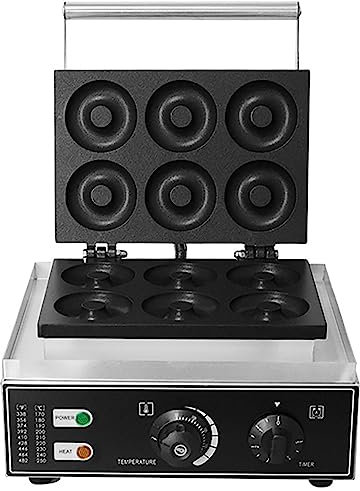 PACUM Commercial Doughnut Machine,1550w Electric Stainless Steel Donut Maker, 0-300℃ Heating On Both Sides, Up To 5 Minutes Timer, Donut Diameter 75mm, For Home Commercial Use