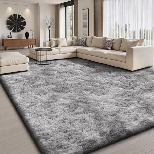 Sour Lemon Teppiche Wohnzimmer 200x300cm, Graue Bereichsteppiche für Schlafzimmer, Waschbare Rutschfeste Extra Große Shaggy Weiche Teppiche Flauschige Moderne Bodenteppiche Matte Teppich für Kinder
