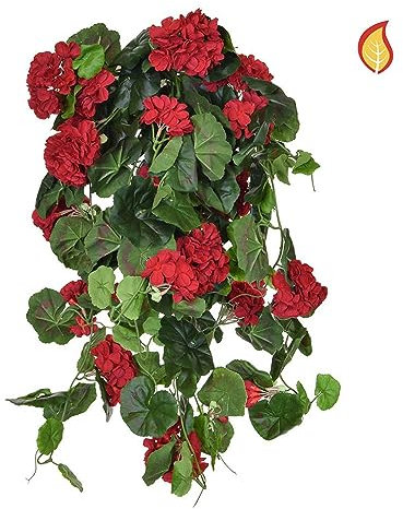 FloristryWarehouse Faux Silk Trailing Geranium Bush 73cm/29 Inches Red Fire Retardant