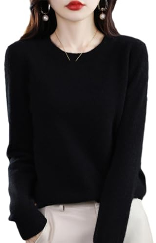 Tseonmis Kaschmirpullover für Damen, weicher Kaschmirpullover mit Rundhalsausschnitt, weiche, warme, elastische Strickpullover (A,S)