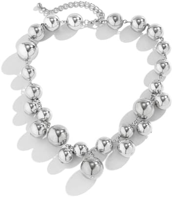 Danshinbow Geometrische Runde Kugel Choker Halskette Kette Dicke Perlenketten Ketten Punk Einstellbarer Schmuck für Frauen und Mädchen (Silber)