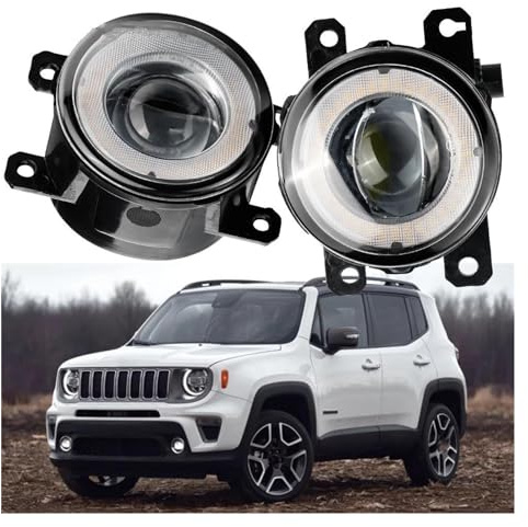 Faro Fanale Proiettore Faro Principale 2 X Per Jeep Per Renegade BU 2015 2016 2017 2018 2019 2020 Auto Anteriore Fendinebbia Gruppo Luce LED Angel Eye Daytime Running Light DRL H11 ( Size : White and