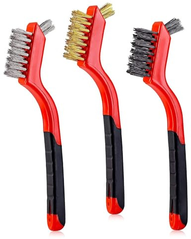 HEITAOZHUANYING 3pcs Small Wire Brush Set,Nylon/Brass/Stainless Steel Bristles,Each With 2-In-1 Mini Brush Head,Wire Brushes For Cleaning,Multifunctional Wire Brushes,For Kitchen Cleaning.