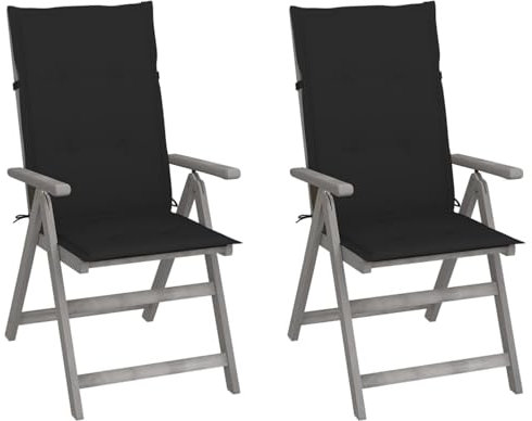ZEYUAN Verstellbare Gartenstühle 2 STK. mit Auflagen, Gartenmöbel, Balkonstühle, Balkonmöbel, Bistrostuhl, Balkonset, Garten Stühle, Sit Möbel, Armlehnenstuhl, Massivholz Akazie