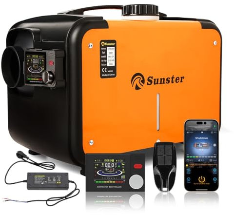 Sunster 8KW All in One Diesel Standheizung, 12/24V Dieselheizung mit Bluetooth-App & Adapter, Lüftungsmodus &Automatischer Start&Stop, Diesel Heizung für Autos LKWs Schiffe Busse Wohnmobile
