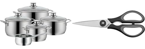 WMF Diadem Plus - Batería de Cocina de 5 Piezas de Acero Inoxidable, Base Inducción & Touch - Tijeras de Cocina, Acero Inoxidable, Negro, 21cm, Tijeras para el Hogar