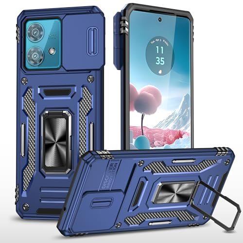 2NSPDRGNI Funda Compatible con Motorola Moto Edge 40 Neo,Carcasa Cubierta de cámara Deslizante Proteger Anillo Soporte Bumper Case Cover,Azul