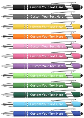 Zoonnis 12 Stylos à Bille Personnalisés avec Pointe Stylet pour les Affaires Stylo Gravé Personnalisé en vrac pour les Femmes et les Hommes avec Texte du nom Stylo Personnalisé avec Encre Noire