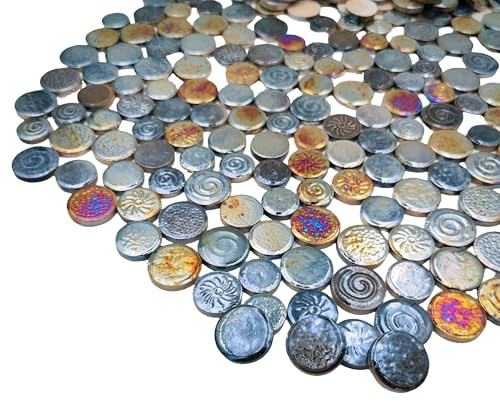500 g gemischte 3 Größen runde Keramik-Mosaikfliesen, kreative handgefertigte Heimdekoration (Regenbogen-Schwarz)
