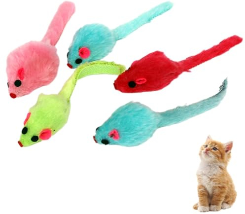 12PCS Interactive Cat Toys - 5-Color Fur Mice with Rattle Sounds | Indoor Kitten Play Set | Feather & Mouse Variety Pack for Cats (Mixed Colors)