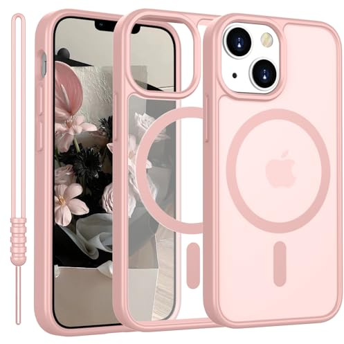 YUANDMI Custodia per iPhone 13 Mini, compatibile con magnetica, custodia per iPhone 12/13 Mini, magnetica, ultra sottile, opaca touch, anti-giallo, antiscivolo, antigraffio, antiurto, colore rosa