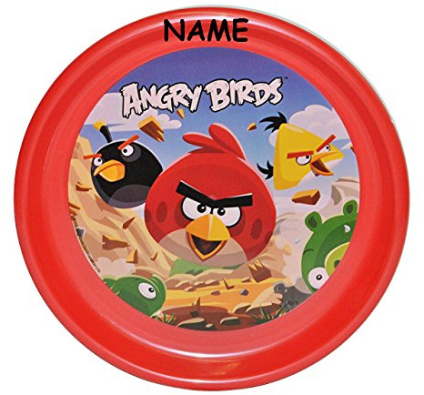 alles-meine.de GmbH großer Teller incl. Namen - Kinderteller lustige Vögel - ø 23 cm - aus Kunststoff/Plastikteller Plastik - Geschirr für Kinder - Jungen & Mädchen - Red V..