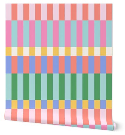Spoonflower Bright Retro Check Peel and Stick Wallpaper