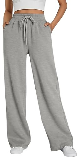 Neteson Pantaloni Sportivi Donna a Vita Alta Pantaloni da Jogging a Gamba Larga Comodi Pantaloni Palestra Larghi con Tasche e Coulisse Pantaloni Casual Elasticizzati per Jogging Fitness Running