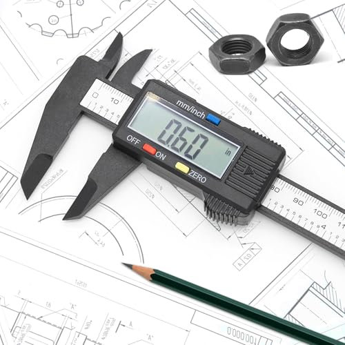 AYMBH Digital Vernier Caliper 6-Inch, Precision Electronic Micrometer with Large LCD Screen, Inch/MM Conversion, Carbon Fiber Ruler, Accurate Depth Gauge for DIY, Woodworking & Household Use