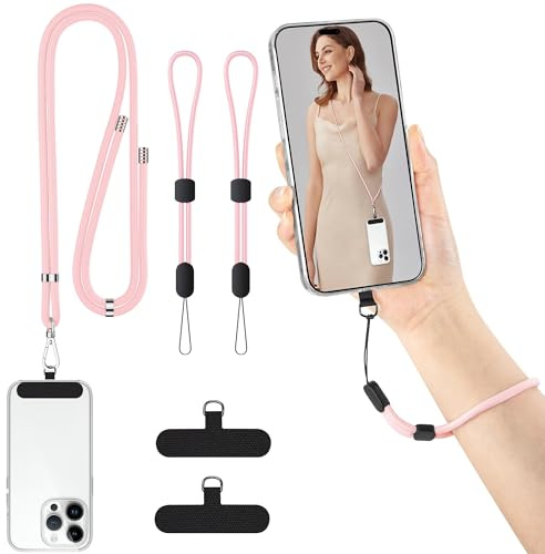 mylovetime Phone Lanyard, Adjustable Mobile Phone Lanyard Crossbody, Phone Neck Strap Include 2 Phone Wrist Strap Anti Theft with 2 Patches Compatible with Iphone Wrist Strap for Most Smartphones