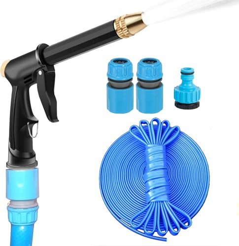 HGLCM Reinforced Garden Hose Pipe with Spray Nozzle Fittings, 30M(98ft) Garden Hose, Wear and Tear Resistant, Leak and Burst Proof, Kink Free, Easy Storage
