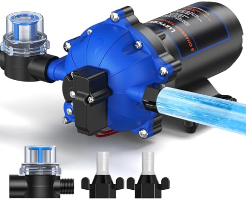 LumaBrite Bomba de Agua 12V, 7.0 GPM 70 PSI Bombas de Agua Sumergibles 12V DC Interruptor de Presión Automático Ajustable para RV, Yate, Jardín, Autocaravana