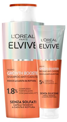 L'Oréal Paris Elvital Growth Booster Kit gegen Haarausfall 150 ml + Shampoo 200 ml Formel mit Aminexil-R Niacinamid Ingwerwurzel-Extrakt für sprödes Haar - 2er-Set