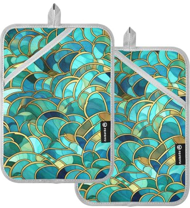 Lot de 2 maniques en coton résistant à la chaleur pour cuisine, pâtisserie, barbecue, bleu sarcelle, 17,8 x 25,4 cm