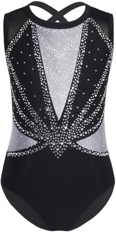 Yruioon Mädchen Turnanzug Glitzer Gymnastikanzug Ärmellos Ballettanzug Ballett Trikotanzug Gymnastik Leotard Wettbewerb Tanzkostüm