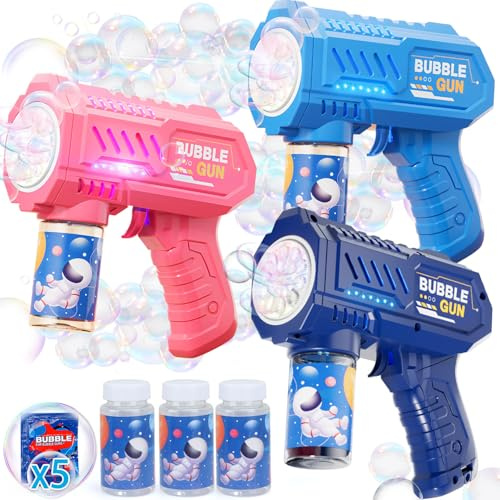 3 Pack Bubble Gun Toys for Kids 3-8 Year Old: Bubble Machine Bubbles Maker Blower Electric Bubble Guns Gifts for 3 4 5 6 7 8 Years Old Boys Birthday Presents Garden Outdoor Party Bubbles for Kid