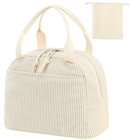 Wiederverwendbare isolierte Tragetasche für Damen und Mädchen, Lunchbox Lunchtasche aus Cord mit Vordertasche für Erwachsene, Mittagessen Tote Handtaschen Auslaufsichere Thermische Kühler für Arbeit
