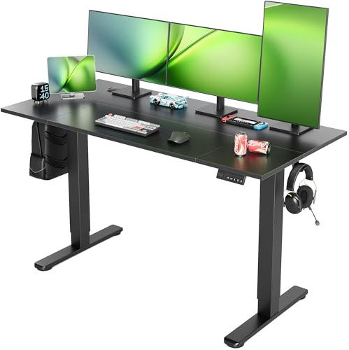 Claiks Höhenverstellbarer Schreibtisch 160x80cm, Schreibtisch Höhenverstellbar Elektrisch,Steh-Sitz Tisch mit 2 Haken und 3 Memory-Funktion, Stehpult Verstellbarer Computertisch, Standing Desk,Schwarz