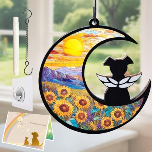 Agoumlux Dog Angel Memorial Suncatcher with Rainbow Bridge Poem Card, Pet Sympathy Gifts for Loss of Dog, Sunflower