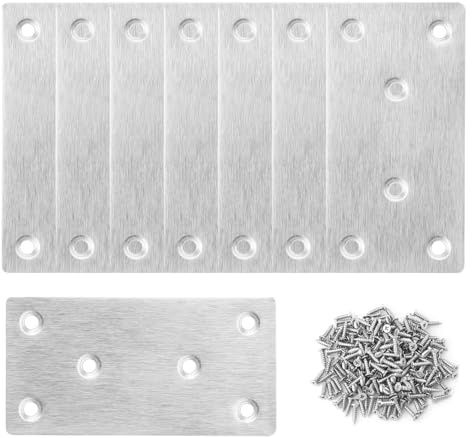 8 soportes planos para madera, placas de reparación de acero inoxidable resistentes de 80 x 40 mm, soporte de unión de conectores de madera para esquina de muebles con tornillos