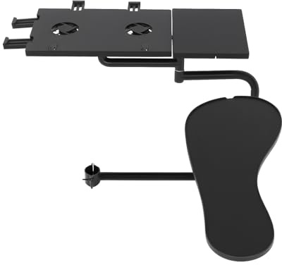 DUOSAMY Tastatur Halterung,Stuhl Klemme Tastatur Halter Armlehne Tastatur Laptop Halter Edelstahl Stuhl-Armlehne Halter mit USB-Lüfter und Mauspad, Höhenverstellbar ABS, Schwarz