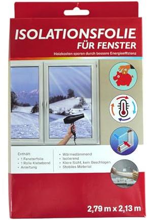 Isolationsfolie für Fenster Transparent 2,79 x 2,13 m inkl. Klebeband Isolierfolie Wärmeschutz Fensterfolie Isofolie