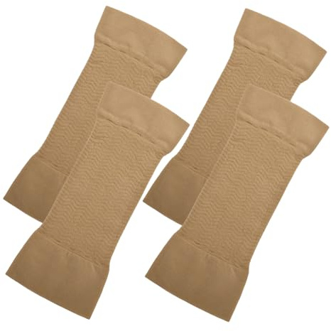 HAMPPLIES Manicotti in Chinlon Beige 2 Paia di Compressione da Donna per Braccia Modellatore Contorno Braccio e Accessorio Snellente, Uso Versatile per Nascondere Grasso Superiore