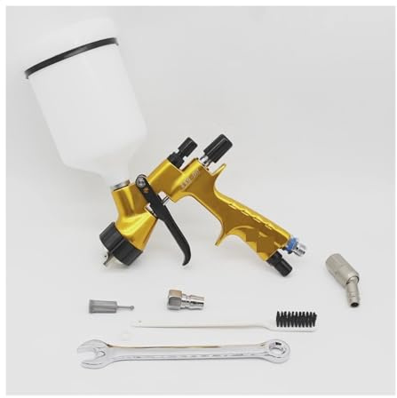 Pistola a spruzzo HVLP da 1,3 mm con connettore for tubo flessibile dell'aria girevole a 360°, utensili ad aria compressa for verniciatura auto alta atomizzazione, pistola for(Gold)